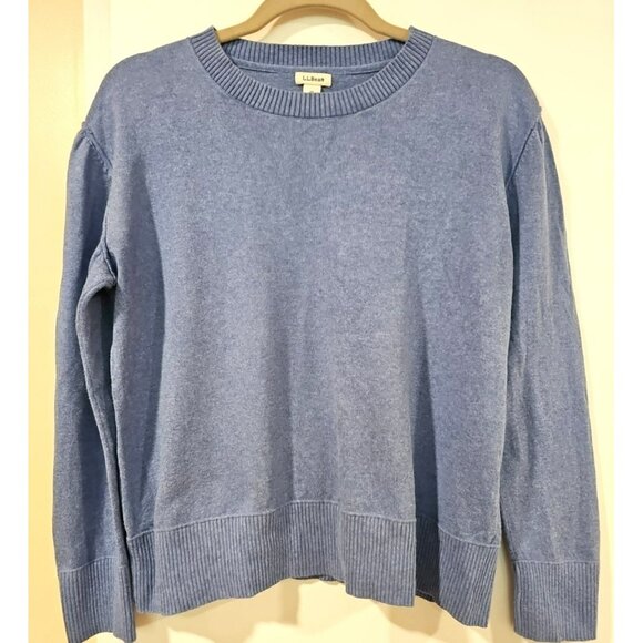 LL Bean Knit Sweater Pullover Women's Medium Blue Cashmere/Cotton  Long Sleeve - Picture 1 of 8